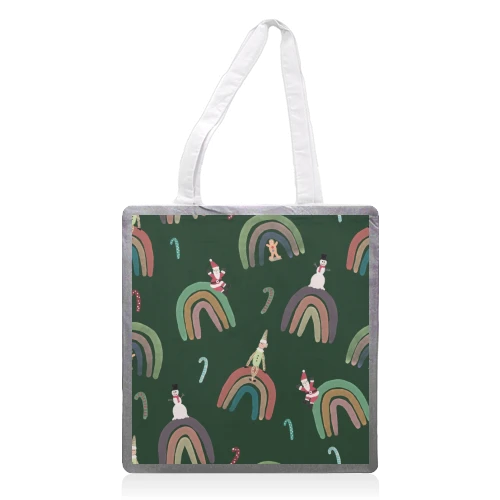 Tote Bags, A Christmas Rainbow By Sarah Leeves 1 Tote Bags, A Christmas Rainbow By Sarah Leeves