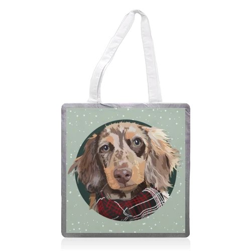 Tote Bags, Christmas Dachshund Print By The Girl Next Draw 1 Tote Bags, Christmas Dachshund Print By The Girl Next Draw