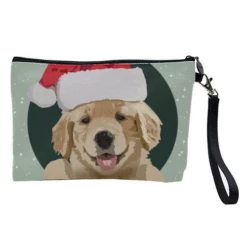 Cosmetic Bag, Christmas Golden Retriever Puppy Print By The Girl Next Draw