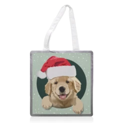 Tote Bags, Christmas Golden Retriever Puppy Print By The Girl Next Draw