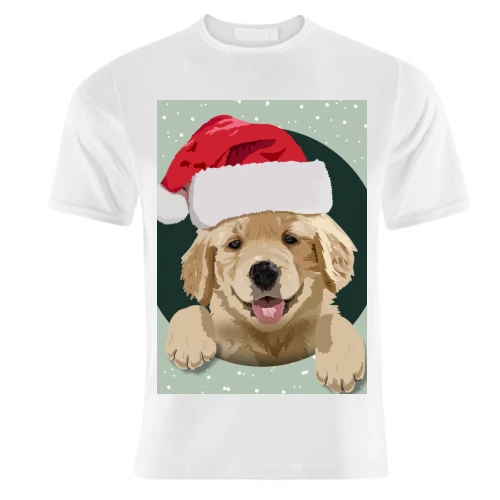 T-shirts, Christmas Golden Retriever Puppy Print By The Girl Next Draw 1 T-shirts, Christmas Golden Retriever Puppy Print By The Girl Next Draw