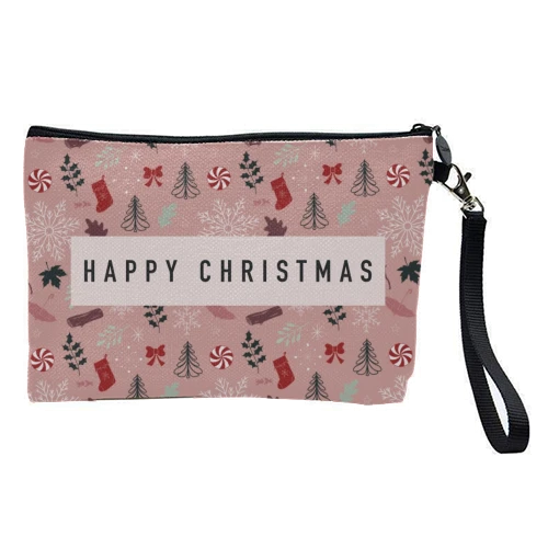 Cosmetic Bag, Christmas Pattern In Pink By The Girl Next Draw 1 Cosmetic Bag, Christmas Pattern In Pink By The Girl Next Draw