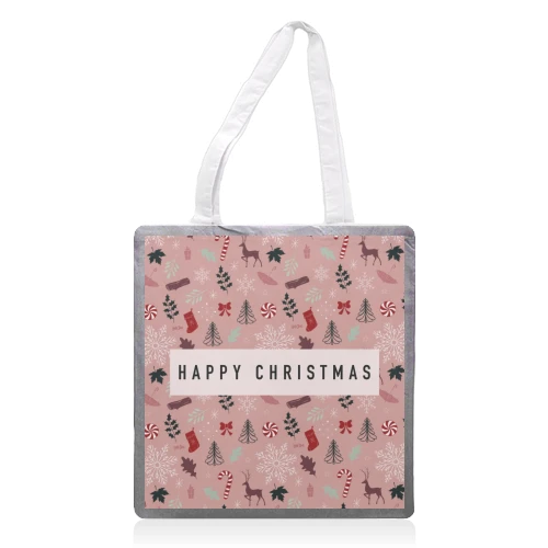 Tote Bags, Christmas Pattern In Pink By The Girl Next Draw 1 Tote Bags, Christmas Pattern In Pink By The Girl Next Draw