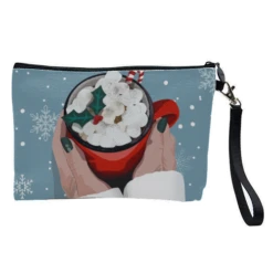Cosmetic Bag, Cosy Christmas Fall Hot Chocolate Print By The Girl Next Draw