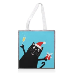 Tote Bags, Cute Black Cat Merry Christmas By Adam Regester