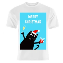 T-shirts, Cute Black Cat Merry Christmas By Adam Regester