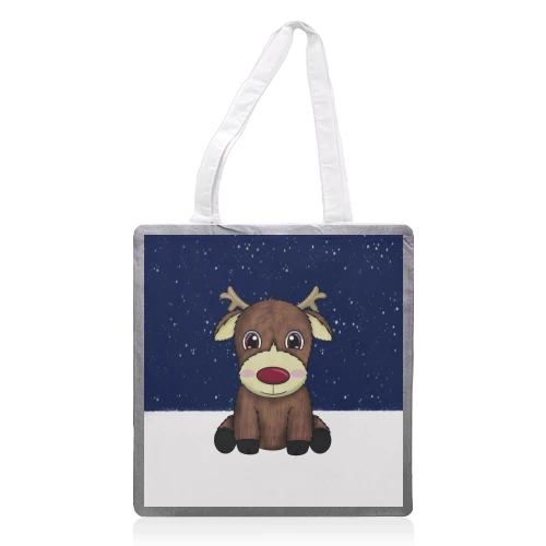 Tote Bags, Cute Reindeer Christmas By Charlotte Rowlands 1 Tote Bags, Cute Reindeer Christmas By Charlotte Rowlands