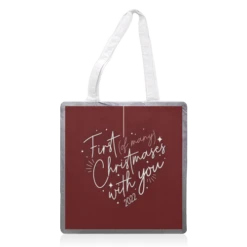 Tote Bags, First Christmas With You Heart Print By The Girl Next Draw