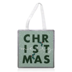 Tote Bags, Green Christmas Holly Print By The Girl Next Draw