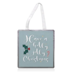 Tote Bags, Holly Jolly Christmas Print In Blue By The Girl Next Draw