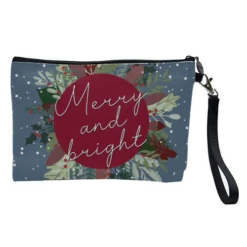 Cosmetic Bag, Merry And Bright Christmas Wreath By The Girl Next Draw