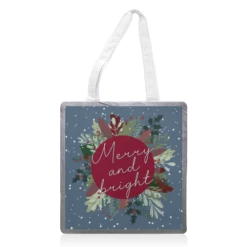 Tote Bags, Merry And Bright Christmas Wreath By The Girl Next Draw