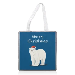 Tote Bags, Merry Christmas Polar Bear On Dark Blue By Adam Regester
