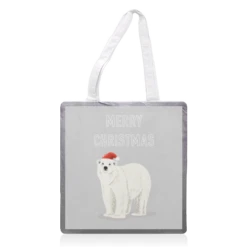 Tote Bags, Merry Christmas Polar Bear On Pale Grey By Adam Regester