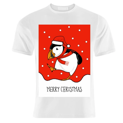 T-shirts, Merry Christmas Puffin ( Red Version ) By Adam Regester 1 T-shirts, Merry Christmas Puffin ( Red Version ) By Adam Regester
