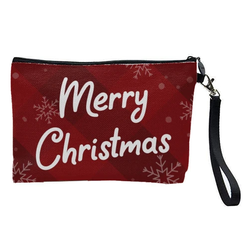 Cosmetic Bag, Merry Christmas Red Tartan Plaid Print By The Girl Next Draw 1 Cosmetic Bag, Merry Christmas Red Tartan Plaid Print By The Girl Next Draw