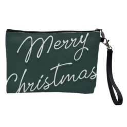 Cosmetic Bag, Merry Christmas Typography In Green By The Girl Next Draw