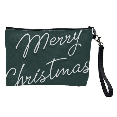 Cosmetic Bag, Merry Christmas Typography In Green By The Girl Next Draw 1 Cosmetic Bag, Merry Christmas Typography In Green By The Girl Next Draw