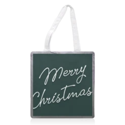 Tote Bags, Merry Christmas Typography In Green By The Girl Next Draw