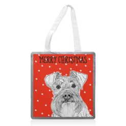 Tote Bags, Schnauzer Christmas Greeting By Adam Regester