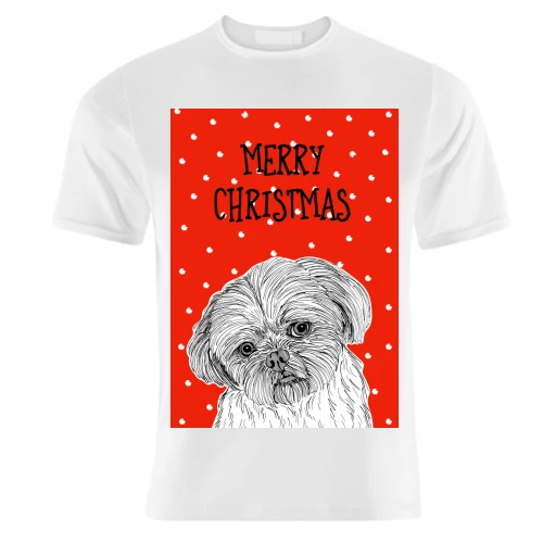 T-shirts, Shih Tzu Dog Christmas Greeting By Adam Regester 1 T-shirts, Shih Tzu Dog Christmas Greeting By Adam Regester