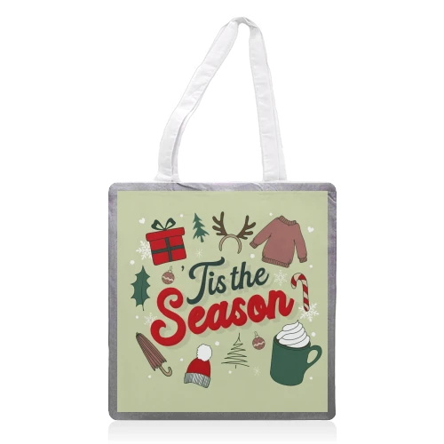 Tote Bags, Tis The Season Winter Christmas Print By The Girl Next Draw 1 Tote Bags, Tis The Season Winter Christmas Print By The Girl Next Draw