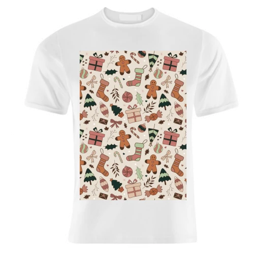 T-shirts, Warm Toned Christmas Pattern By The Girl Next Draw 1 T-shirts, Warm Toned Christmas Pattern By The Girl Next Draw